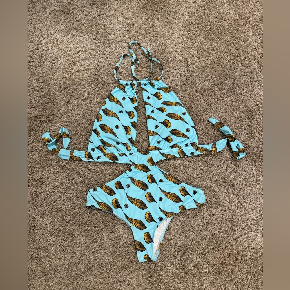 Aguaclara Swimwear Blue and Gold Patterned